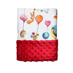 Deka Zvieratká na balónikoch/minky červená 60x70 cm